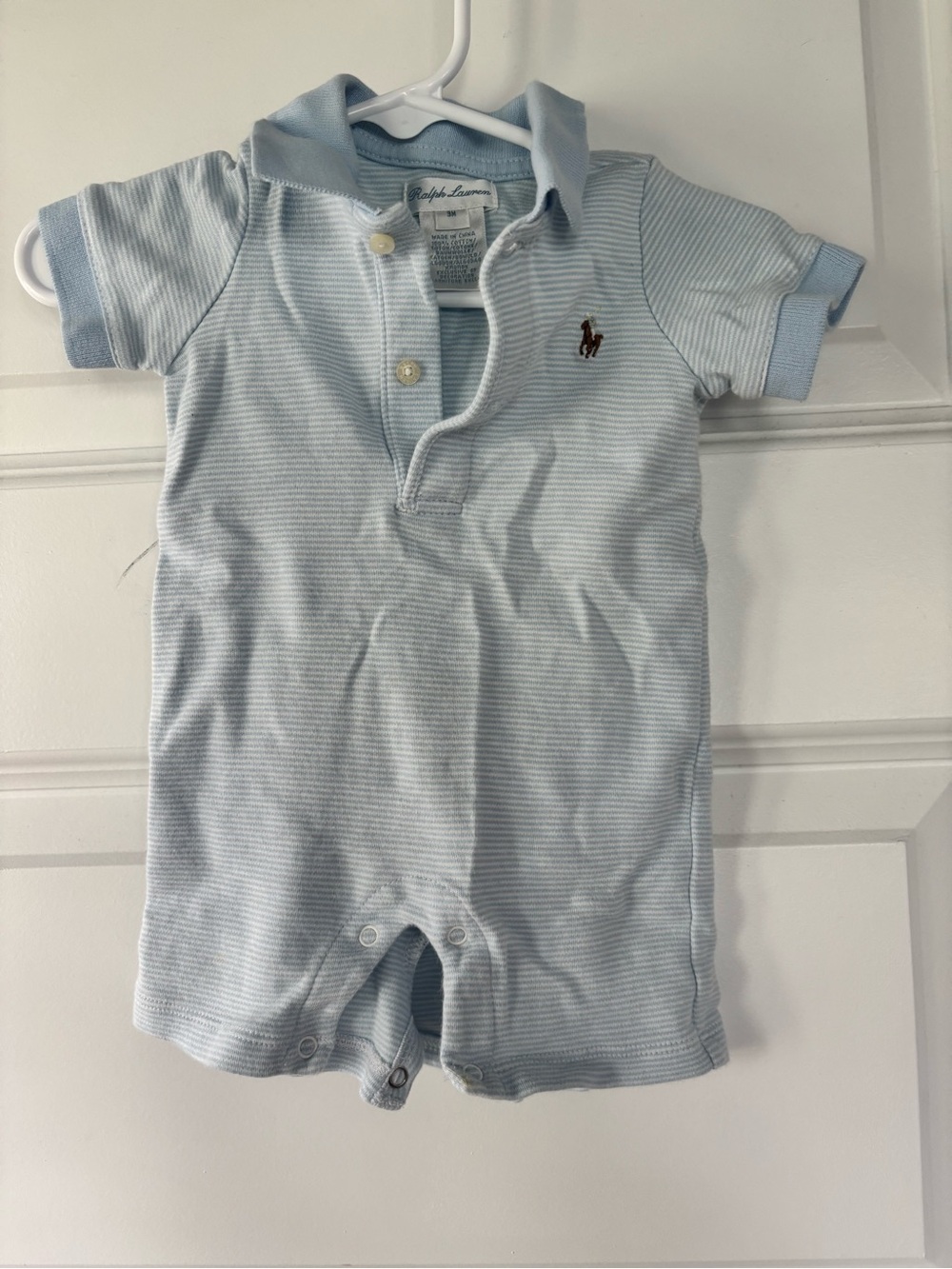 Ralph Lauren Light Blue Striped Polo One-Piece Bodysuit
